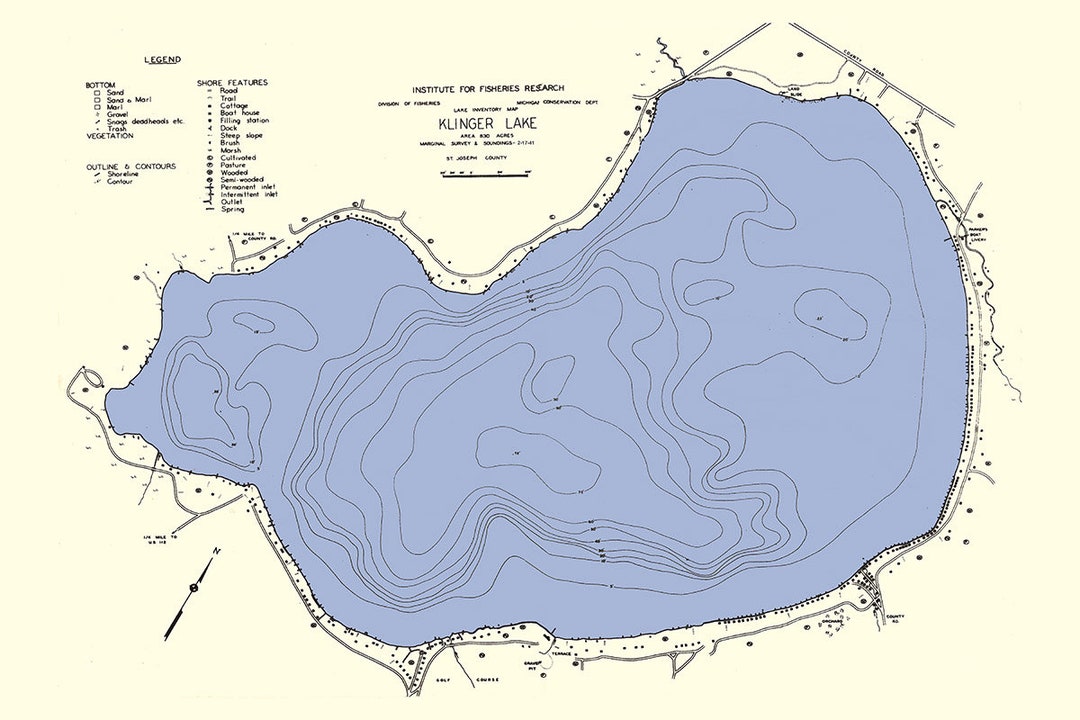 1941 Map of Klinger Lake St Joseph County Michigan Etsy