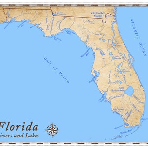 Kaart met rivieren en meren van Florida