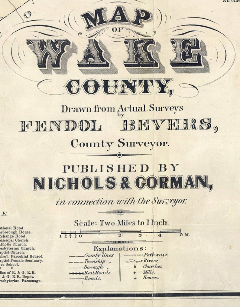 1871 Map of Wake County North Carolina Etsy