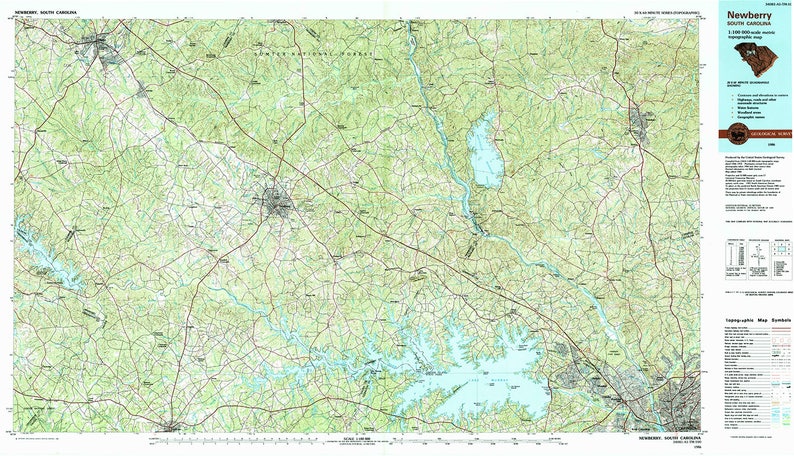1986 Topo Karte von Newberry South Carolina Quadrangle Bild 1