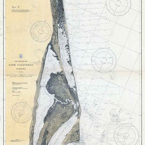 Zeekaart uit 1927 van Cape Canaveral, Florida
