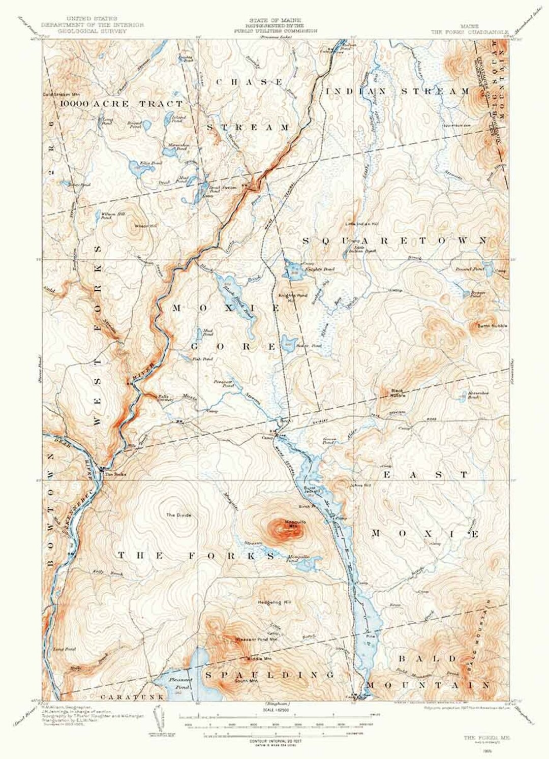 1905 Topo Map of the Forks Maine Mosquito Mountain Etsy