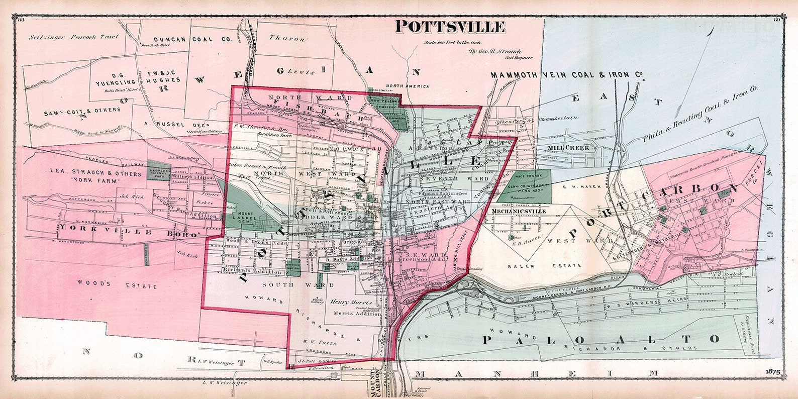 1875 Town Map of Pottsville Schuylkill County Pennsylvania Etsy