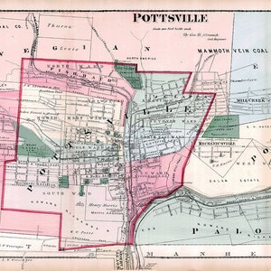 1875 Plan de la ville de Pottsville, comté de Schuylkill, Pennsylvanie