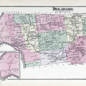 1875, carte du canton de Delaware, comté de Sullivan, New York