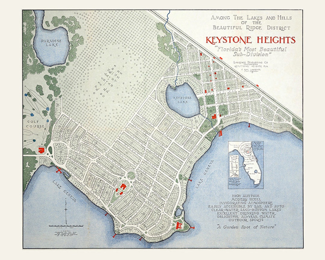 1924 Map of Keystone Heights Florida Etsy