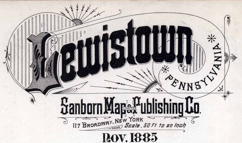1885 Town Map of Lewistown Mifflin County Pennsylvania