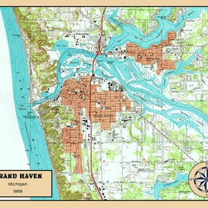 1989 Map Of Grand Haven Michigan Etsy Il Cwz3 