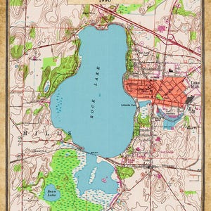 1990 Carte du comté de Rock Lake Jefferson, Wisconsin