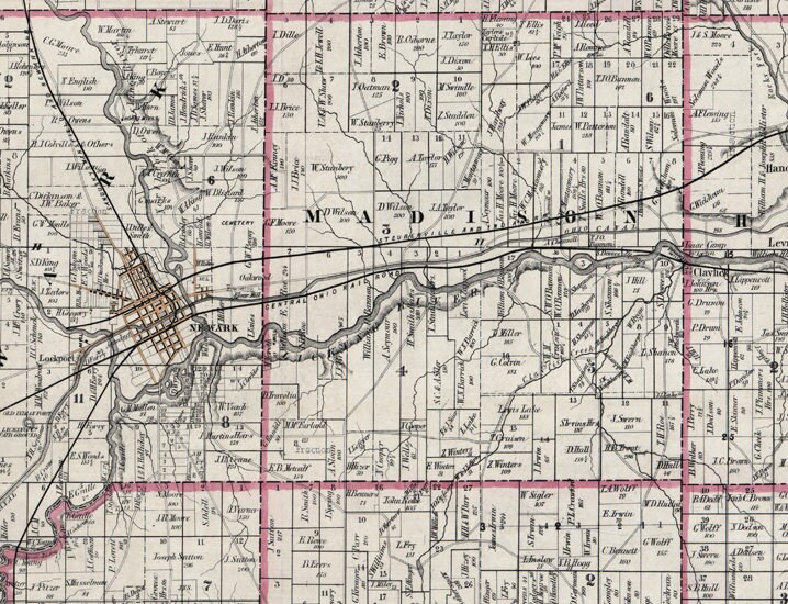 1854 Farm Line Map of Licking County Ohio Newark Granville - Etsy