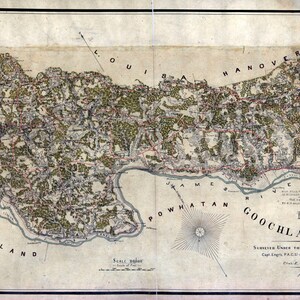 1863 Map of Goochland County Virginia Family Names Genealogy