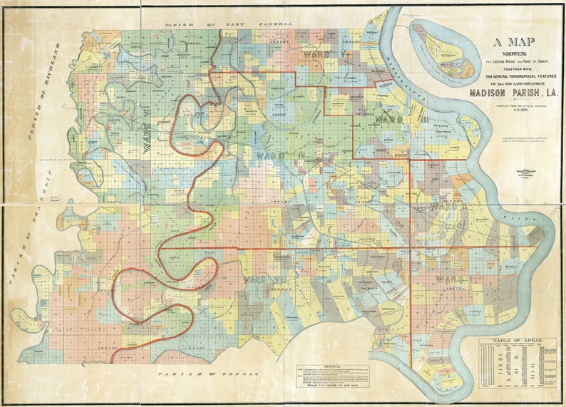 1891 Map of Madison Parish county Louisiana Tallulah Etsy