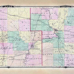 1878 Map of Wood and Portage County Wisconsin