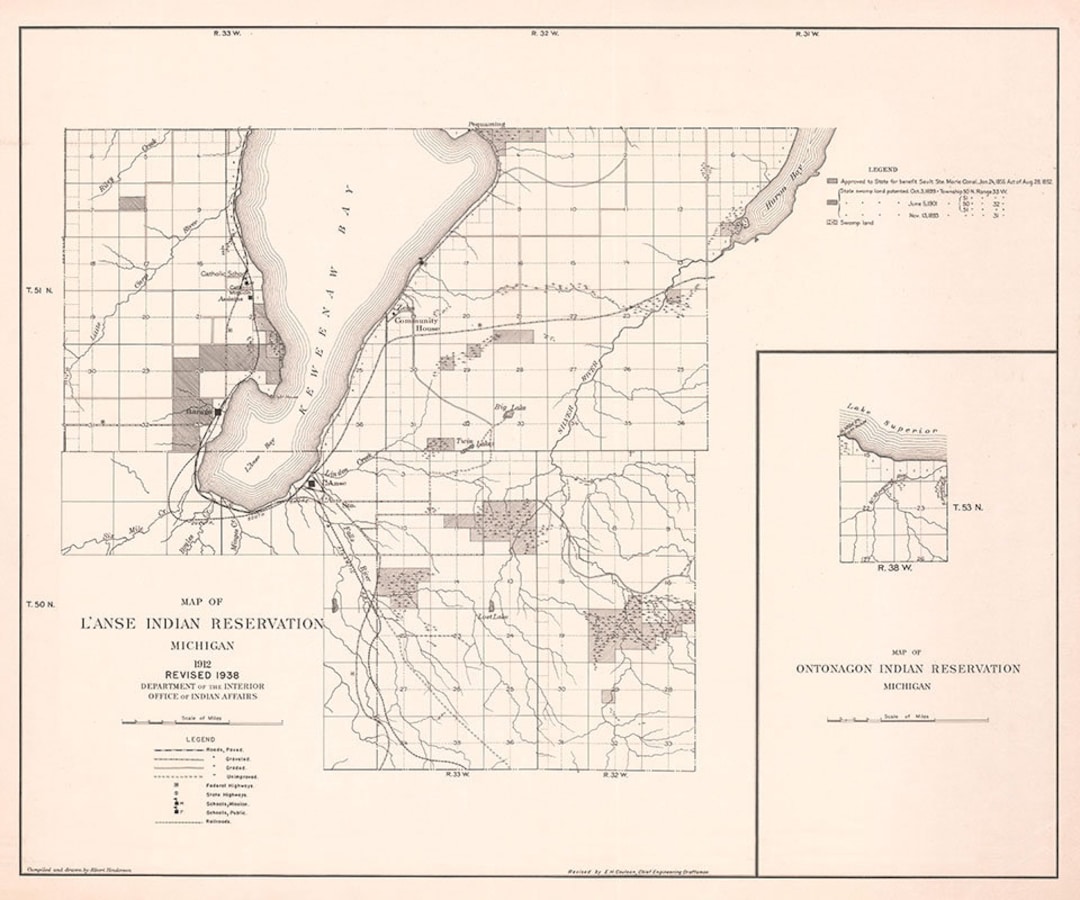 1912 Map of L'anse Indian Reservation Michigan Etsy