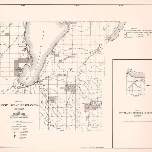 1912 Map of L'anse Indian Reservation Michigan