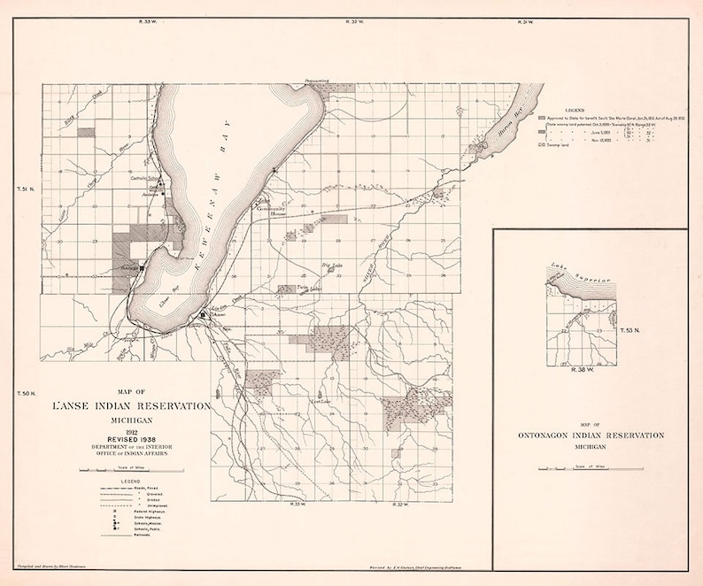 1912 Map of L'anse Indian Reservation Michigan Etsy