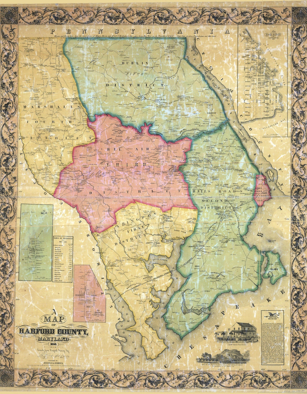 1858 Map of Harford County Maryland With Homeowner Names - Etsy