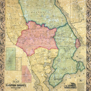 Carte de 1858 du comté de Harford, dans le Maryland, avec les noms des propriétaires