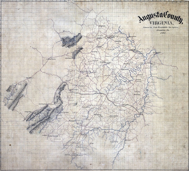 1867 Map of Augusta County Virginia Art & Collectibles Prints