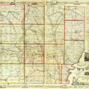 1853 Farm Line Map of Wyoming County NY à partir d'enquêtes réelles Village de Perry Village de Varsovie