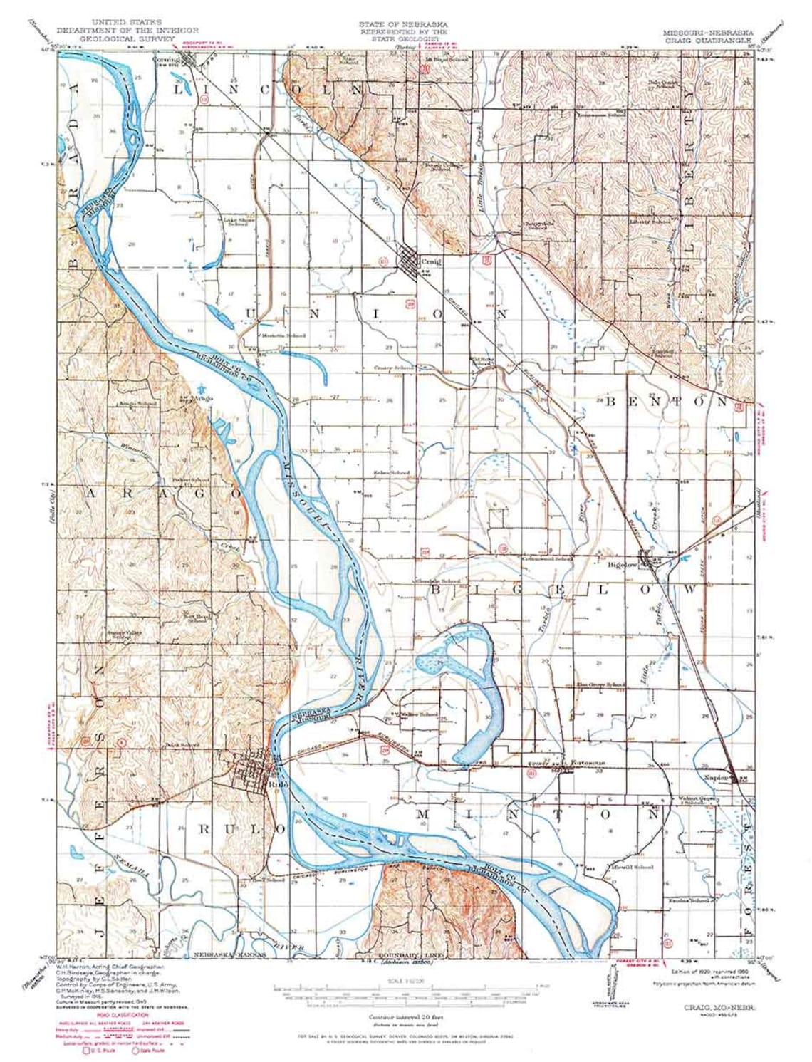 1920 Topo Map of Craig Missouri Etsy Ireland