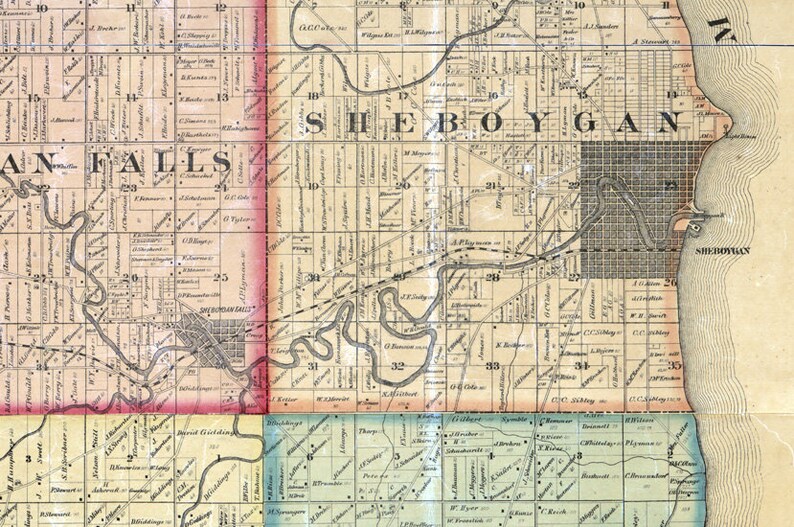 1862 Farm Line Map of Sheboygan County Wisconsin Etsy