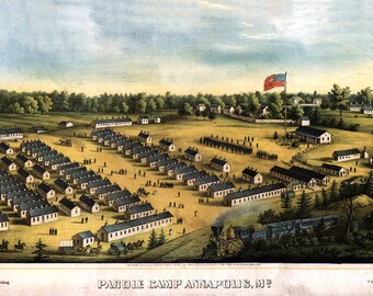 1864 Aerial Map of Cival War Parole Camp Annapolis Maryland Canvas Print