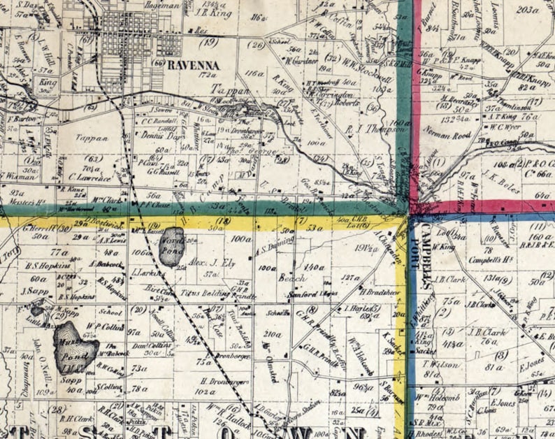 1857 Farm Line Map of Portage County Ohio Ravenna Franklin Etsy