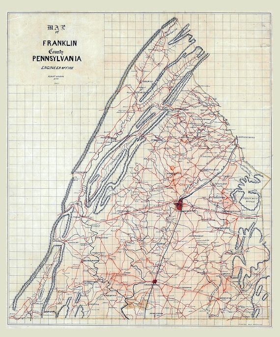1863 Map of Franklin County Pennsylvania Etsy