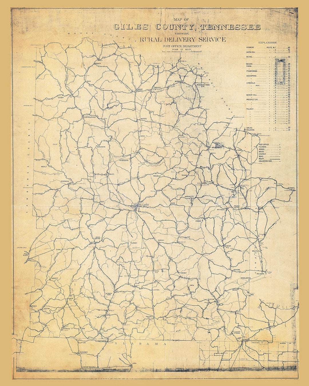 1920s Map of Giles County Tennessee Etsy