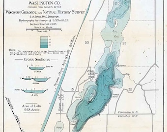 Big Cedar Lake Topographic Map 1899 Map Of Big Cedar Lake Washington County Wisconsin | Etsy Singapore