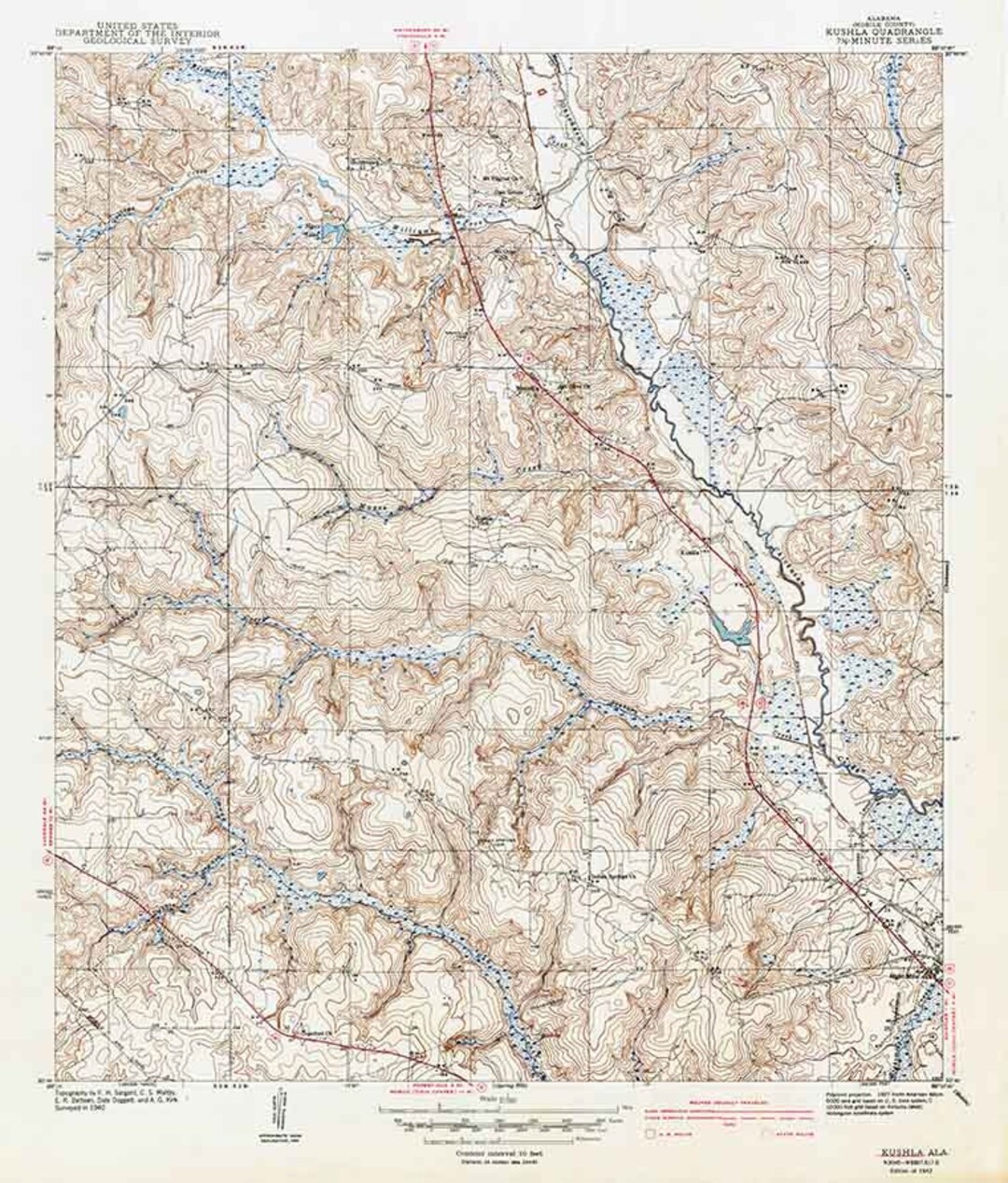 1942 Topo Map of Kushla Alabama Quadrangle Etsy