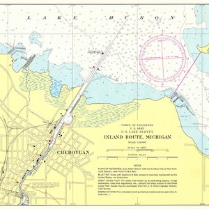 1960 Seekarte von McLeod Bay Lake Huron Cheboygan Gibraltar
