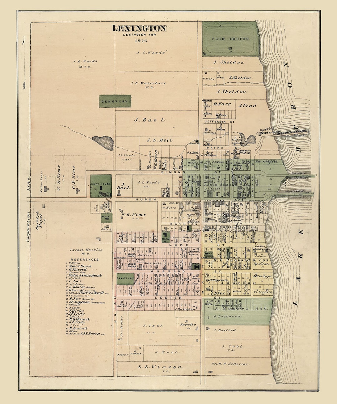 1876 Map of Lexington Sanilac County Michigan Etsy