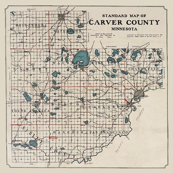 1913 Map of Carver County Minnesota Etsy