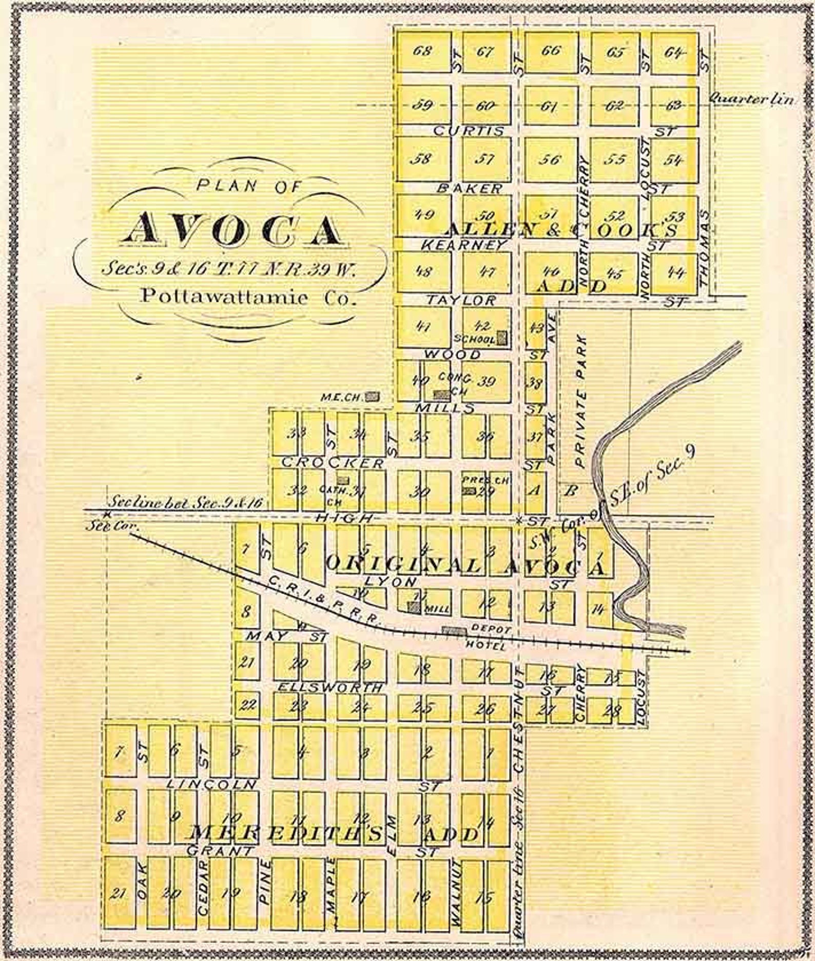 1875 Map of Avoca Pottawattamie County Iowa Etsy