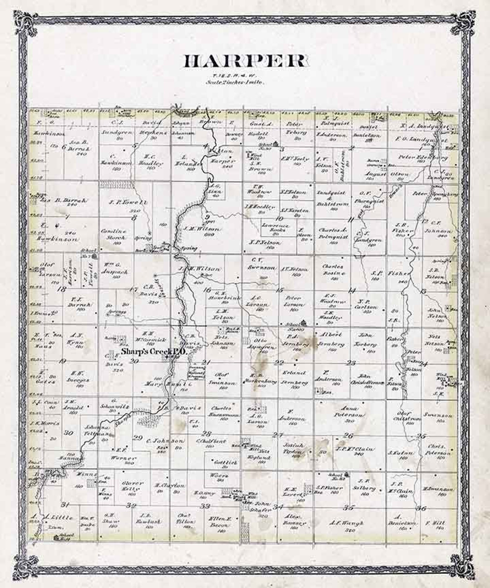1884 Map of Harper Township Mcpherson County Kansas Etsy