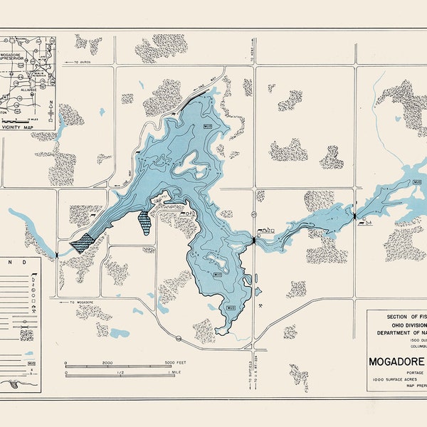 Mogadore Lake Oh Map Etsy
