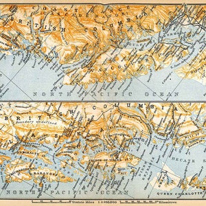 1907 Mapa del Océano Atlántico Norte Costa de Canadá Vancouver Príncipe de Gales