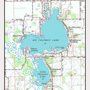 1992 Map of Big Chapman Lake Indiana