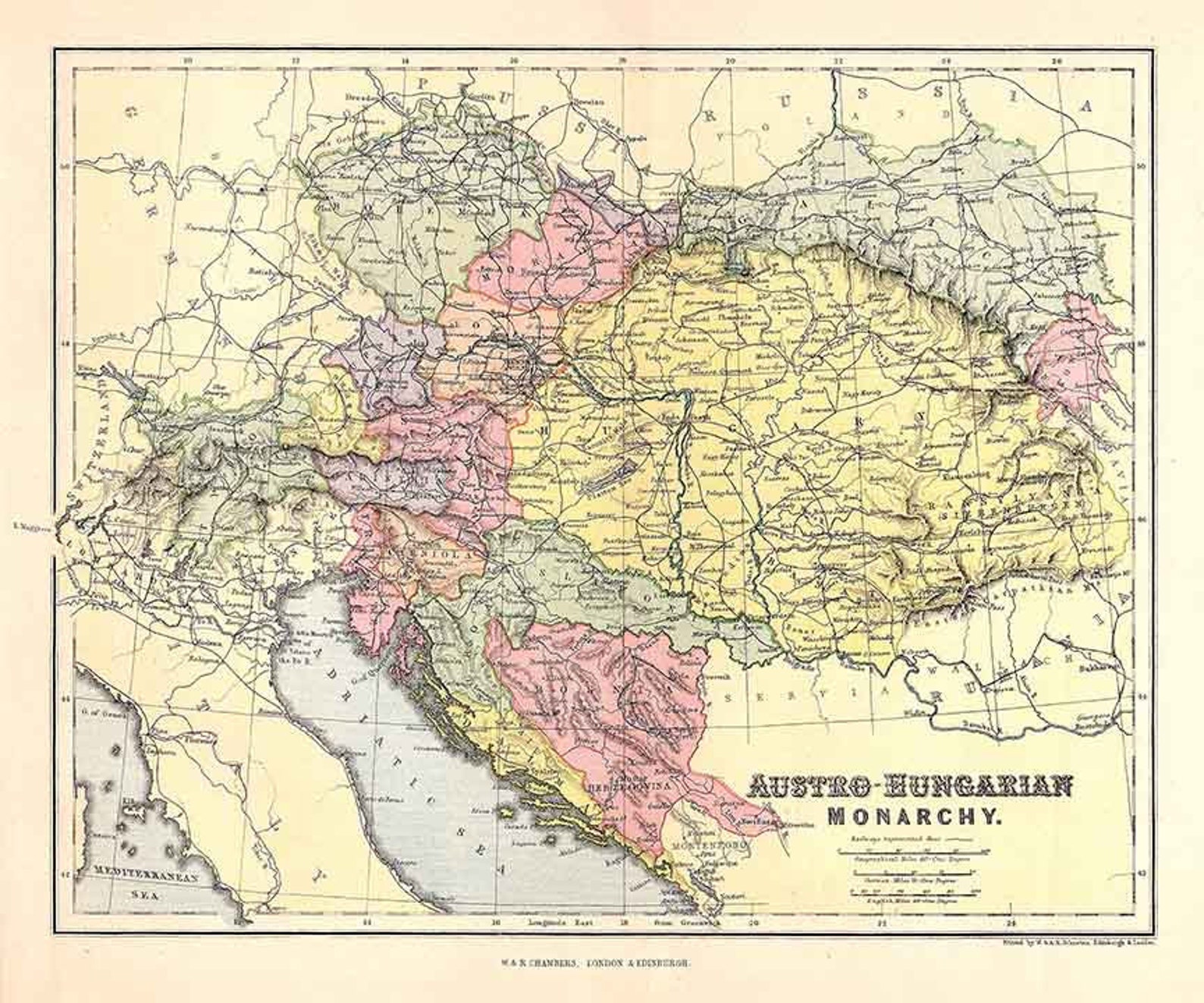 1888 Map of Austro Hungarian Empire - Etsy