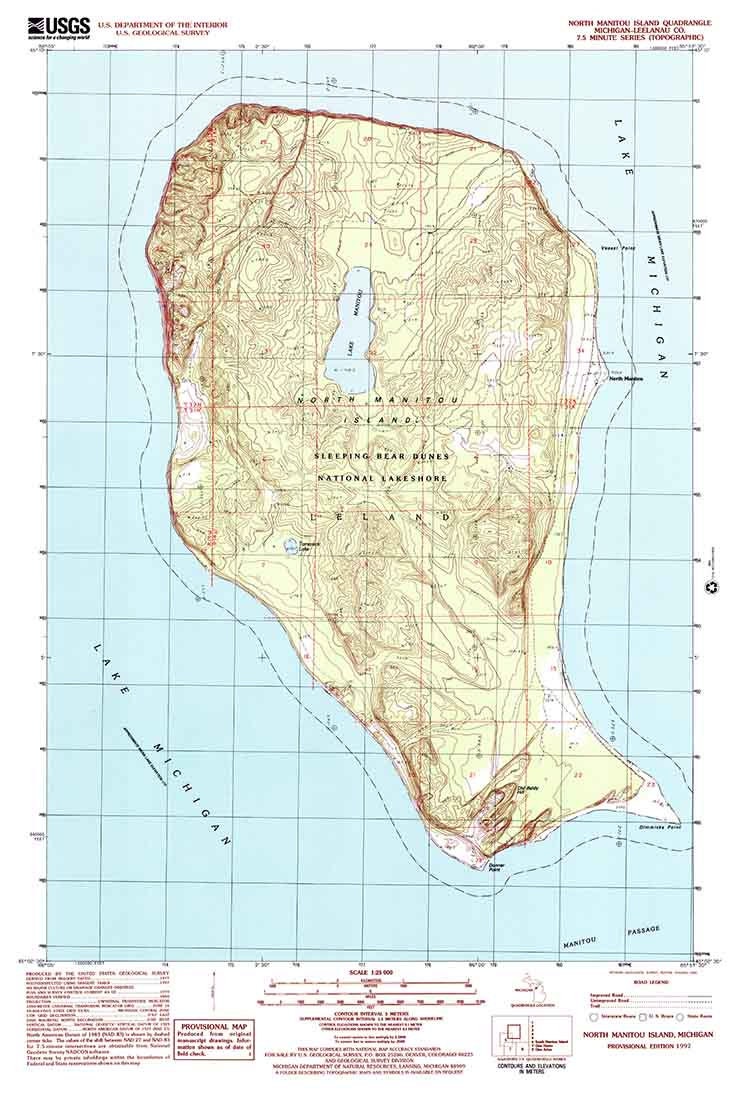 South Manitou Island Map 1997 Topo Map Of North Manitou Island Michigan Quadrangle | Etsy Uk