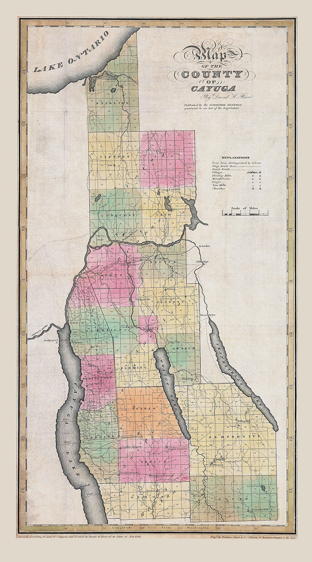 1829 Map of Cayuga County New York Etsy