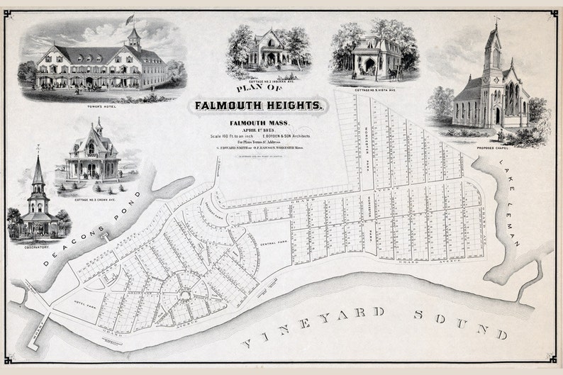 1873 Map of Falmouth Heights Falmouth Massachusetts Etsy