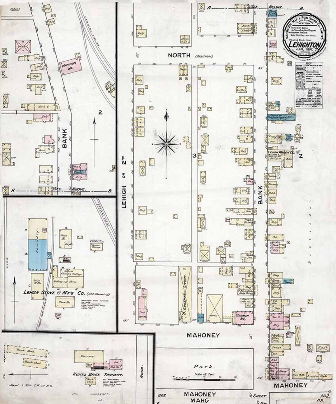 1887 Town Map of Lehighton Carbon County Pennsylvania Etsy