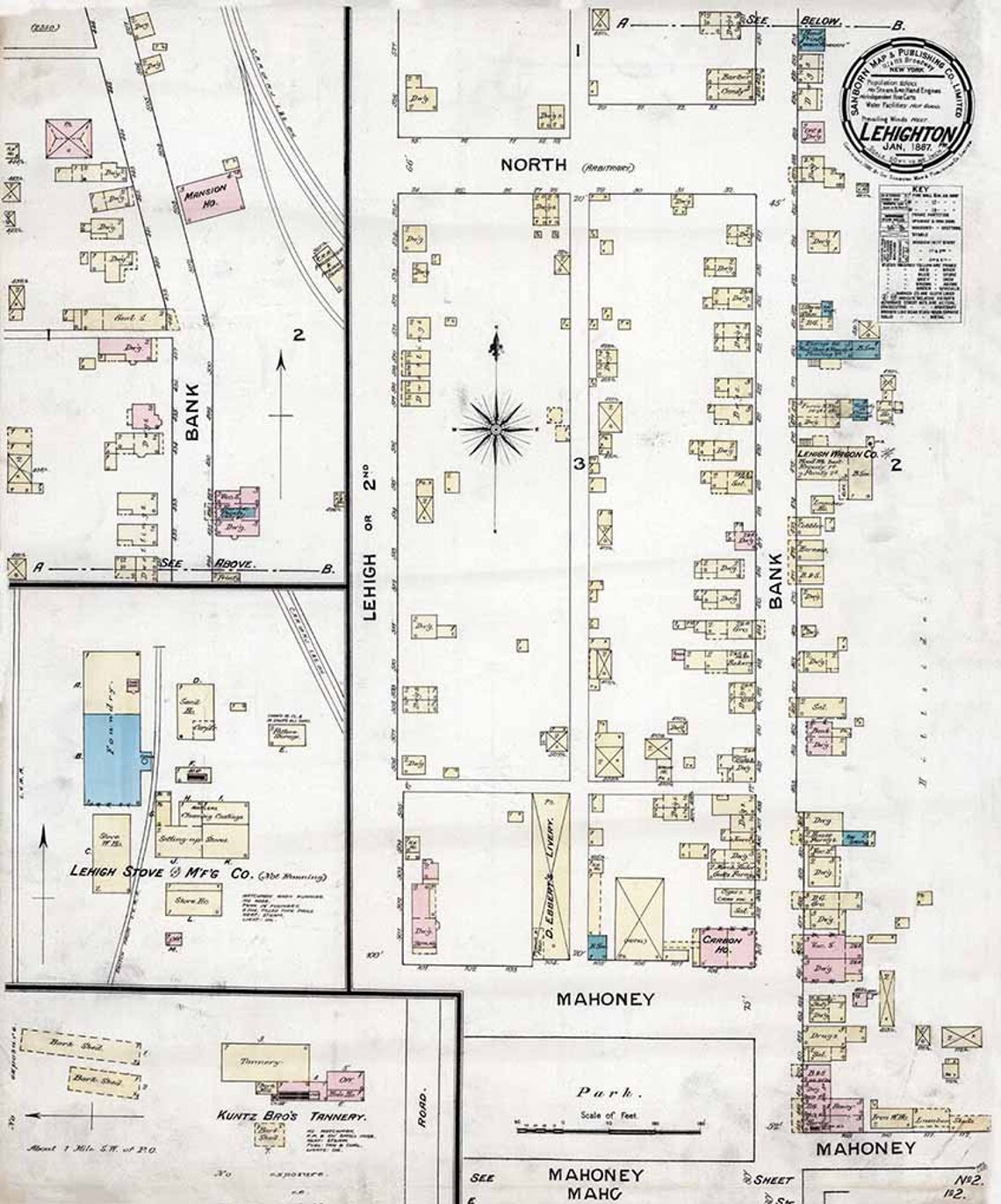 1887 Town Map of Lehighton Carbon County Pennsylvania Etsy