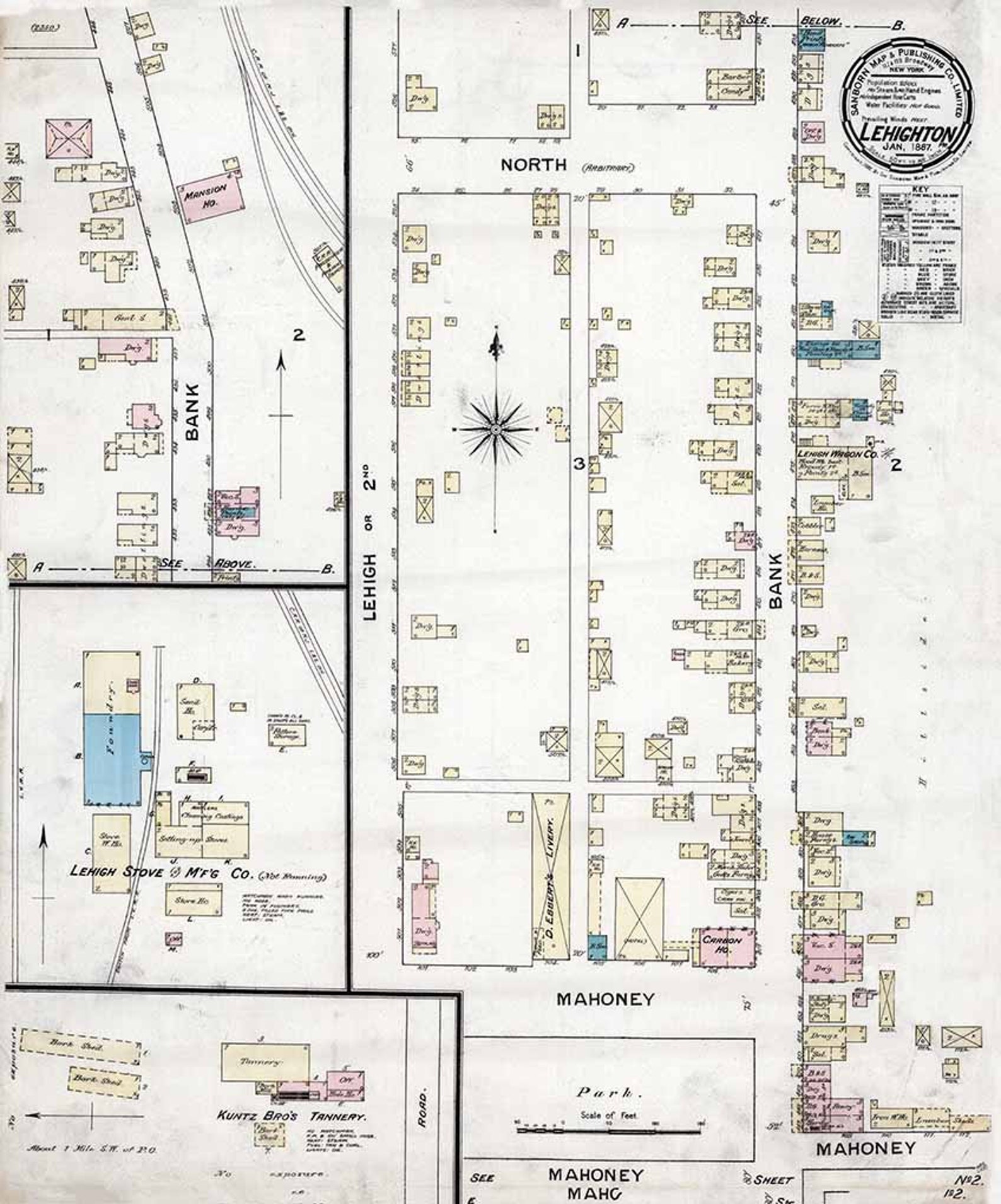 1887 Town Map of Lehighton Carbon County Pennsylvania Etsy