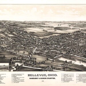 1888 Panoramakarte von Bellevue Ohio Sandusky Huron