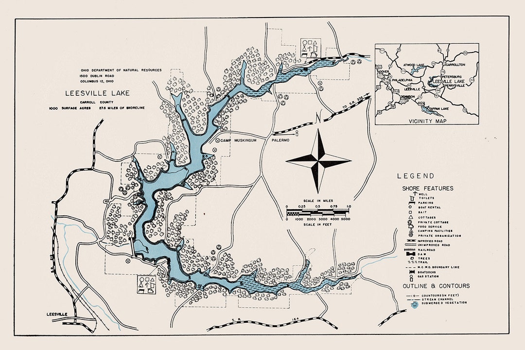 1960 Map of Leesville Lake Carroll County Ohio Camp Muskingum Etsy