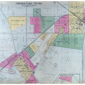 Mappa della città del 1892 di Crystal Lake e della contea di Nunda McHenry, Illinois
